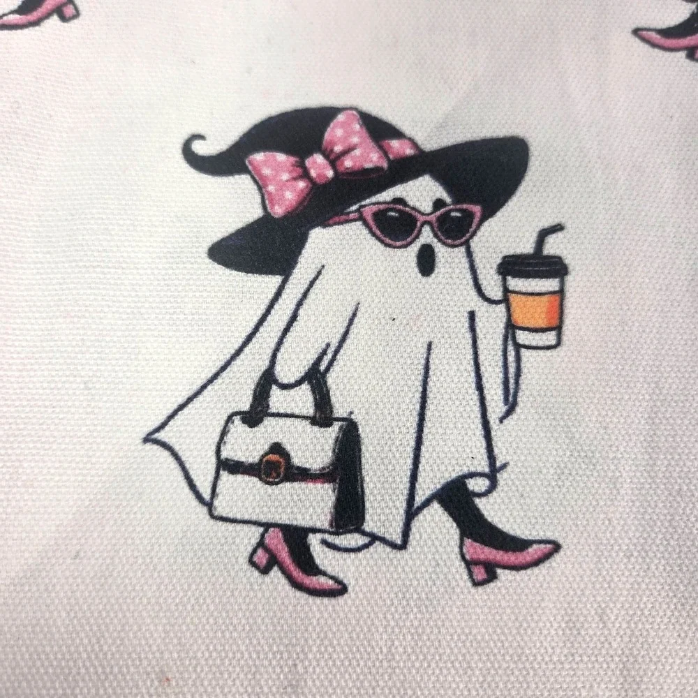 Halloween Ghost Kitchen Towels Set of 2 Pink Ghost Witch Coffee Embroidered20x28